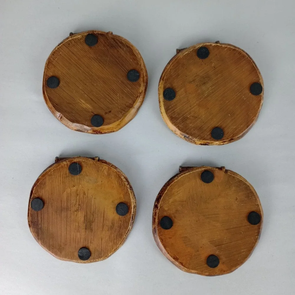 4 Coiled Fireman Firefighter Hose Coaster Set No Holder 3.5